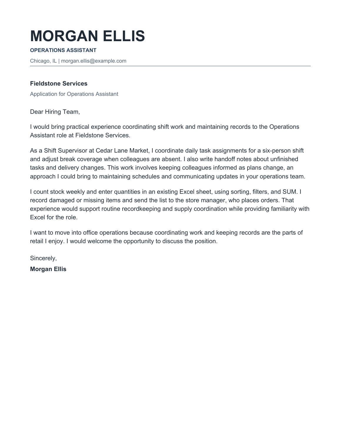 Complete matching Classic cover letter for fictional applicant Morgan Ellis